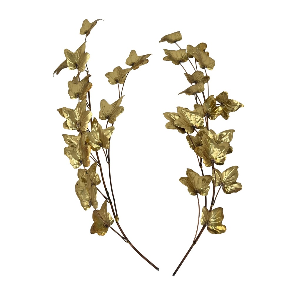 Home Interiors Vintage Ivy Leaf Wall Hanging Set 2 Gold Tone Metal Decor